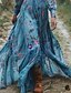 billige Boho-kjoler-Dame Lang kjole Maxikjole Floral kjole Boho-kjole Western kjole Elegant Mote Moderne utendørs Feriereise Daglig Normal Blomsternål i krystall Langermet V-hals Blå Sommer