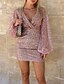 economico Abiti con paillettes-Per donna Mini Abito Abito con Paillettes Abito da Cocktail Moda Moderno Festa serale Cocktail party Vestibilità regolare Semplice Manica Lunga Scollo a V profondo Nero Bianco Rosa Oro Primavera