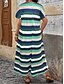 ieftine Rochii cu dungi și geometrice-Pentru femei Rochie Maxi Rochie A line Casual În aer liber Plajă Potrivire Largă Dunga Manșon scurt În V Roz Îmbujorat Roșu-aprins Albastru piscină Mov Vară Primăvară