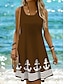 preiswerte Streifen- und geometrische Kleider-Damen Minikleid Sommerkleid A Linie Kleid Schulterfreies Kleid Urlaub Lässig Boho Ferien Strand Normale Passform Grafik Geometrisch Gestreift Ärmellos Rundhalsausschnitt Rundausschnitt Schwarz Wei