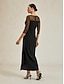 abordables Robe de cocktail-Femmes Robe maxi Robe fourreau Élégant Anniversaire Formel Couleur Unie Manche 3/4 Col ras du cou Noir