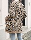 billige Cardigans og overtøj-Dame Cardigan Afslappet Leopard Tyk V-hals Strikket Langærmet Lange toppe Strikke Daglig Ferie I-byen-tøj Brun Efterår Vinter