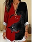 billige Dyr Topp-Kvinnes Bluse Tunika V-hals Lange Ermer Boho Casual Sommer Topper Grafisk Dyr Katt Vintage Tropisk Vanlige Topper Daglig Bruk Print Svart Og Hvit Gul Rosa Rød Blå