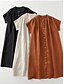 preiswerte Weißes Kleid-Damen Midikleid Baumwollkleid Sommerkleid Casual Daily Regular Fit Einfarbig Kurzarm Rundhals Schwarz Braun Apricot Sommer