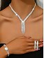 abordables Collar de mujer-Conjunto de joyas de diamantes de imitación brillantes para mujer: elegante collar, pulsera, pendientes y anillo de plata, accesorios de declaración lujosos para bailes nocturnos y cócteles.