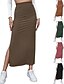 billige Ensfarvede nederdele-Dame Skjørte Afslappet Maxi Alm. taljede Nederdele Vanlig Spaltede spidser Mikroelastisk Ferierejse Gade Sort Rød Lysebrun Brun Sommer Polyester