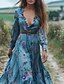 billige Boho-kjoler-Dame Lang kjole Maxikjole Floral kjole Boho-kjole Western kjole Elegant Mote Moderne utendørs Feriereise Daglig Normal Blomsternål i krystall Langermet V-hals Blå Sommer