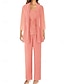 abordables Costumes-pantalons pour maman-Ensemble de Pantalon Mère de la Mariée Robe Invitée de Mariage Élégante Simple Col Bijou Longueur Longue Polyester Manches Longues avec Couleur Unie