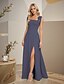 economico Abiti da damigella-Abito da damigella a trapezio, scollo quadrato, senza maniche, schiena scoperta, lunghezza pavimento, in chiffon con fiocco/i