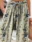abordables Pantalons Graphiques-Femmes Jambe large Pantalons Pantalon palazzo Mode Boho Longueur complète Taille haute Fleur Cordon de serrage Taille Élastique Imprimé Respirabilité Confortable Rue Tenue quotidienne Sortir Kaki
