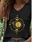 economico Top in tessuto a righe e geometrico-Canotta da donna con stampa geometrica, motivo grafico a luna, stile vintage, casual, senza maniche, scollo a V, da indossare tutti i giorni, stampa nera, bianca, rossa, marrone chiaro, blu, estiva.