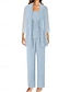 abordables Costumes-pantalons pour maman-Ensemble de Pantalon Mère de la Mariée Robe Invitée de Mariage Élégante Simple Col Bijou Longueur Longue Polyester Manches Longues avec Couleur Unie