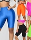 baratos Leggings lisas-Mulheres Calção Collants Esportivo Curto Cintura Alta Tecido Patchwork Confortável Butt Lift Compressão abdominal Ioga Casual / Diário Preto Vermelho Azul Laranja Primavera Outono Magro