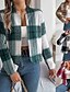 abordables Manteaux 3D-Femmes Veste Décontractée Confortable Respirant Imprimé Occasionnel Plaid Vacances Rue Tenue quotidienne Sortir Ouvert devant Court Col montant Coupe régulière manche longue Vêtements d&#039;extérieur