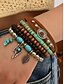 billige Dame armbånd-Sæt med boho perlebesatte armbånd med lagdelt charme til kvinder – vintage-stil armbånd i træ, turkis og ruskind med blad- og geometriske vedhæng, ideelt til fritidsbrug, festivaler og strandferier