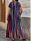 ieftine Rochii cu dungi și geometrice-Pentru femei Rochie Maxi Rochie A line Casual În aer liber Plajă Potrivire Largă Dunga Manșon scurt În V Roz Îmbujorat Roșu-aprins Albastru piscină Mov Vară Primăvară