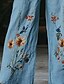 voordelige wijde pijpen en hoge taille-Dames Breed Been Broeken Palazzo-broek Modieus Boho Volledige lengte Hoge taille Bloem Elastische taille Afdrukken Ademend Comfortabel Straat Alledaagse kleding Uitgaan blauw Lente Herfst Normale