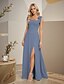 economico Abiti da damigella-Abito da damigella a trapezio, scollo quadrato, senza maniche, schiena scoperta, lunghezza pavimento, in chiffon con fiocco/i