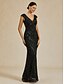 preiswerte Kleider für den-Damen Maxikleid Trompeten- Meerjungfrauenkleid Elegant Party Formell Party Abendgesellschaft Normale Passform Einfarbig Ärmellos V Ausschnitt Schwarz Frühling Herbst Winter