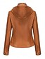 baratos jaquetas casuais-Mulheres Blusão de couro falso Jaqueta casual Confortável Respirável Zíper Bolsos Casual Tecido Férias Rua Casual Roupa Diária Zíper Curto Com Capuz Normal Manga Longa agasalhos Vermelho Camelo Café