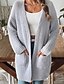 billiga Öppen front cardigan-Dam Tröja Kofta Mode Streetwear Dagligen Ensfärgat Ribbad Öppen front Ficka Stickat Långärmad Långa toppar Sticka Helgdag Utekväll Helgen Svart Vit Höst Vinter