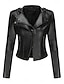 economico Giacche in finta pelle-Per donna Giacca in Ecopelle Confortevole Tasca Cerniera completa Moda Stile da Strada Semplice All&#039;aperto Casual Quotidiano Corto Collo ripiegato Vestibilità regolare Manica Lunga Capispalla Nero