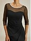 abordables Robe de cocktail-Femmes Robe maxi Robe fourreau Élégant Anniversaire Formel Couleur Unie Manche 3/4 Col ras du cou Noir