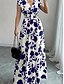 voordelige Bloemenjurken-Dames Maxi-jurk A lijn jurk Vakantie Casual Boho Buiten Uitgaan Standaard pasvorm Bloemig Korte mouw V-hals Zwart Rood blauw Oranje Zomer