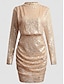 cheap Sequin Dresses-Women&#039;s Mini Dress Sequin Dress Cocktail Dress Fashion Modern Evening Party Cocktail Party Regular Fit Plain Long Sleeve High Neck Champagne Spring Fall