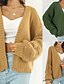 billige Cardigans og yttertøy-Dame Kofte Fritid Helfarge Tykk V-hals Strikket Langermet Vanlige topper Strikke Daglig Ferie Ut på byen Gul Militærgrønn Høst Vinter