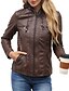 abordables Chaquetas de cuero sintético-Mujer Chaqueta de cuero sintético Cómodo Bolsillo Full Zip Moda Estilo callejero Plano Exterior Casual Diario Regular Con Capucha Ajuste regular Manga Larga Ropa de calle Negro Blanco Rojo Primavera