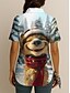 voordelige Dieren Toppen-Kerstmis Dames Overhemd Grafisch dier Hond Vintage Tropisch Dagelijks Mouwloos Korte mouw Overhemdkraag Normale tops Dagelijks Zwart en Wit Zwart Geel Zomer Lente
