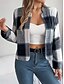 abordables Manteaux 3D-Femmes Veste Décontractée Confortable Respirant Imprimé Occasionnel Plaid Vacances Rue Tenue quotidienne Sortir Ouvert devant Court Col montant Coupe régulière manche longue Vêtements d&#039;extérieur