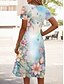 preiswerte Blumenkleider-Damen Minikleid T-Shirt-Kleid Sommerkleid A Linie Kleid Urlaub Lässig Strand Ausgehen Strand Blumen Grafik Kurzarm V Ausschnitt Hellgrün Leicht Braun Purpur Lila Sommer