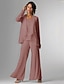 abordables Costumes-pantalons pour maman-Pantalon 3 pièces mère de la mariée invitée de mariage formelle élégante grande taille enroulée longueur sol en chiffon sans manches avec dentelle taille sur mesure gratuite