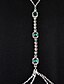 abordables Collar de mujer-Cadena corporal de plata con esmeralda y cristal para mujer: elegante joya de escote pronunciado para bodas, fiestas nocturnas, vacaciones en la playa y ocasiones especiales.
