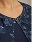 billige Blazere og dresser-damejakke blazer blonder brodert paljett illusjonsblonder elegant blomstermønster formell jubileumsfest bryllupsgjest åpen front kort rund hals normal passform 3/4-ermet yttertøy marineblå