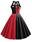 abordables Robe d&amp;#39;Halloween-Halloween Femmes Robe Midi Robe trapèze Robe dos nu Occasionnel Quotidien Fête Coupe régulière Bloc de Couleur Crâne Sans manches Col Halter Noir Rouge Été Printemps Automne