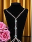 abordables Collar de mujer-Cadena corporal de plata con esmeralda y cristal para mujer: elegante joya de escote pronunciado para bodas, fiestas nocturnas, vacaciones en la playa y ocasiones especiales.