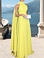 cheap Formal / Black Tie-Beach Wedding A-Line Evening Gown Elegant Dress Formal Wedding Guest Floor Length Sleeveless High Neck Capes Chiffon with Ruched