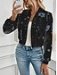preiswerte Bomberjacke-Damen Freizeitjacke Warm Schnelltrocknend Reißverschluss Tasche Elegant Mode Täglich Einfach Blumen Urlaub Lässig Täglich Ferien Kurz Baseball-Kragen Normale Passform Langarm Oberbekleidung Schwarz