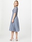 voordelige Thee Lengte-A-lijn Tot de knie Feestjurk Cocktail jurk Bruiloft gast jurk Moeder van de bruid jurk Halve mouw Ronde hals Elegant Petite Bruiloft gast Cocktailparty Bruiloft Chiffon met Plooien Effen kleur