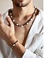 baratos Jóias Masculinas-Conjunto de colar e pulseira de contas estilo boêmio masculino - joias de contas de madeira brancas, pretas e marrons para praia, uso casual e festas de verão