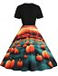abordables Robe d&amp;#39;Halloween-Halloween Femmes Robe Midi Robe trapèze Occasionnel Quotidien Fête Coupe régulière Potiron toile d&#039;araignée Manche Courte Col ras du cou Noir Bleu Orange Abricot Été Printemps Automne