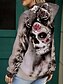 tanie Halloween bluza i hoodie-Damskie Bluza z kapturem i bluzą Graficzny Czaszka Moda Codzienny Nadruk Długi rękaw Kaptur Zwykłe topy Ulica Na co dzień Ściągana na sznurek Nadruk Szary Jesień Zima