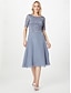 voordelige Thee Lengte-A-lijn Tot de knie Feestjurk Cocktail jurk Bruiloft gast jurk Moeder van de bruid jurk Halve mouw Ronde hals Elegant Petite Bruiloft gast Cocktailparty Bruiloft Chiffon met Plooien Effen kleur