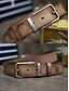 economico Cinture da uomo-Cintura da uomo in vera pelle di vacchetta – cinturino marrone vintage con fibbia ad ardiglione in lega opaca, regolabile per jeans, lavoro, abbigliamento casual da lavoro e abbigliamento quotidiano