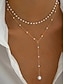 abordables Collar de mujer-Collar con colgante de perlas en capas para mujer: elegante cadena de aleación en tono dorado con detalles de perlas de imitación para eventos formales, bodas y fiestas nocturnas.