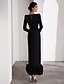 cheap Cocktail Dresses-Feather Column Cocktail Formal Dresses Elegant Dress Wedding Guest Ankle Length Long Sleeve V Neck Stretch Crepe