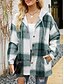 abordables Manteaux d&#039;Hiver-Femmes Veste Décontractée Veste à Capuche Confortable Respirant Boutons Imprimé Occasionnel Plaid Vacances Rue Occasionnel Tenue quotidienne Simple Boutonnage Régulier À capuche Coupe Ample manche